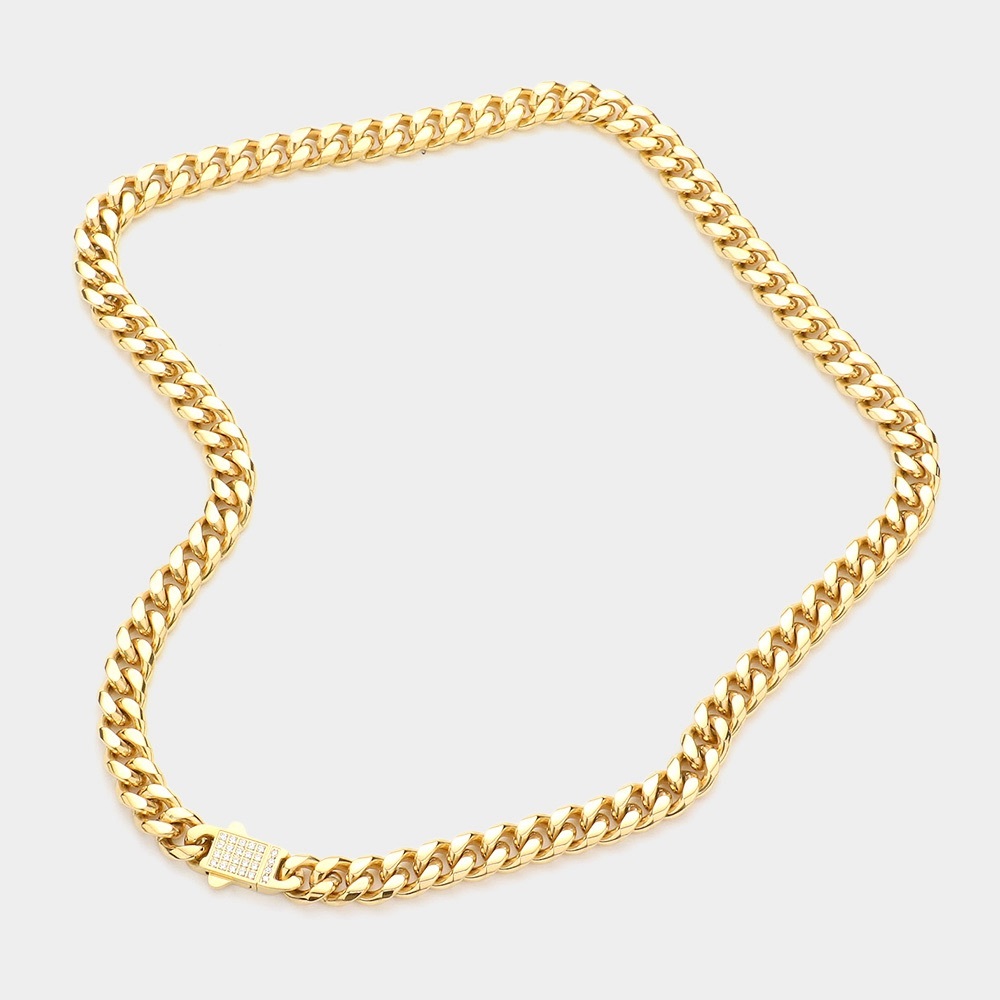 STAINLESS STEEL EMBELLISHED CHAIN LINK NECKLACE